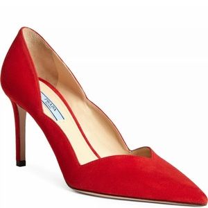 Prada Scalloped Red Suede Pumps Sz 37.5 7.5